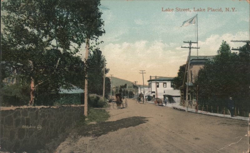 Lake Street Scene with Horse-Drawn Carriages Lake Placid New York