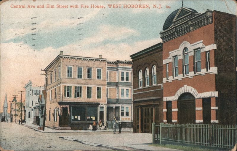 Central Avenue and Elm Street with Fire House West Hoboken New Jersey