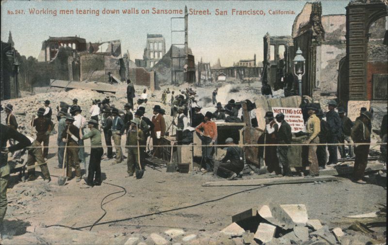 Working Men Tearing Down Walls on Sansome Street San Francisco California