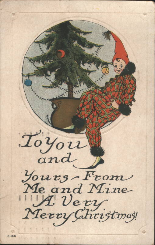 Christmas Greeting with Harlequin and Decorated Tree Dayton Ohio