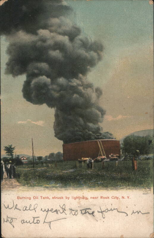 Burning Oil Tank Struck by Lightning near Rock City, NY New York