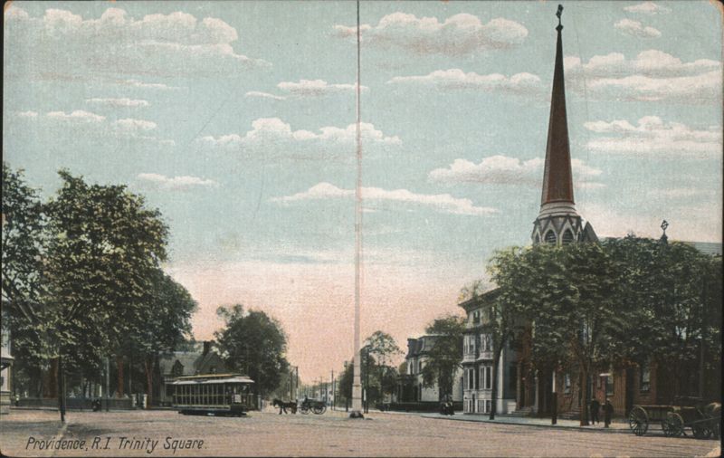 Trinity Square Street Scene with Trolley Providence Rhode Island