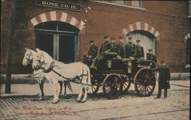 1892 Providence RI Firemen Hose Wagon Postcard Divided Back Rhode Island