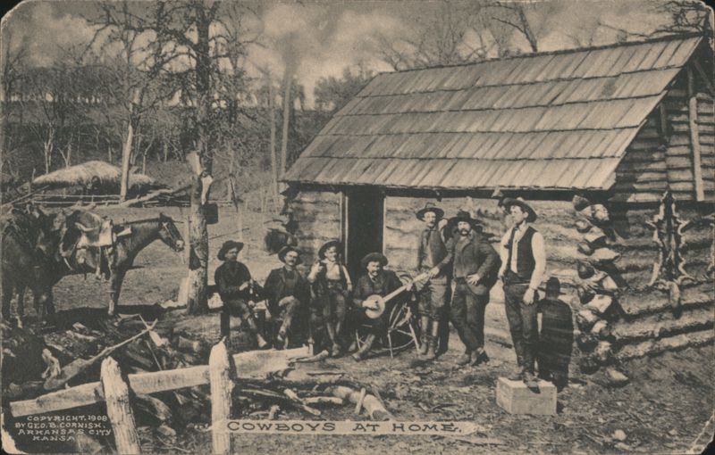 Cowboys at Home, Log Cabin Scene Arkansas City