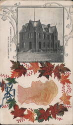 Post Office Building with Maple Leaf and Girl Illustration Postcard