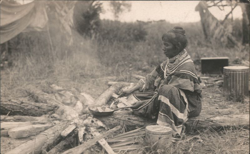 Seminole Woman Cooking Over Open Fire Florida Native Americana