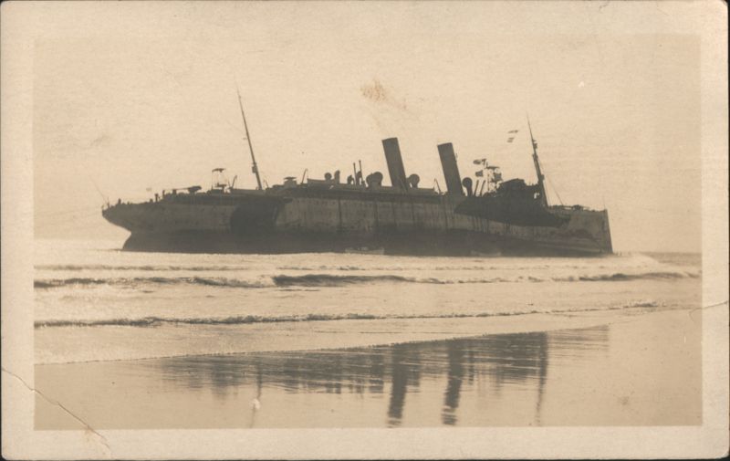 Shipwrecked Steamship Beached on Shoreline Transportation