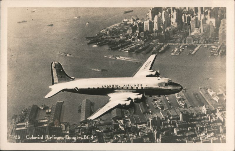 Colonial Airlines Douglas DC-4 Over New York City Harbor