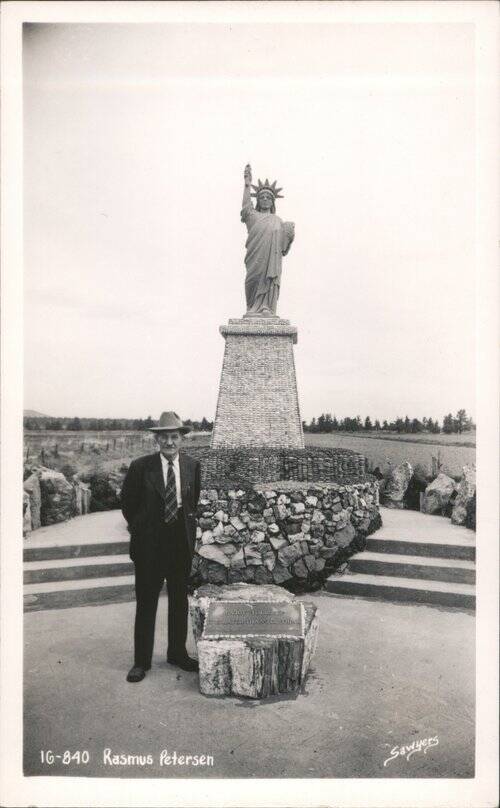Rasmus Petersen with Statue of Liberty Replica Redmond Washington