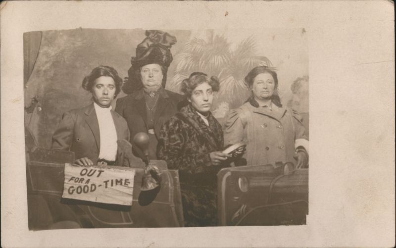 Four Women in a Car Prop Out for a Good Time Sign