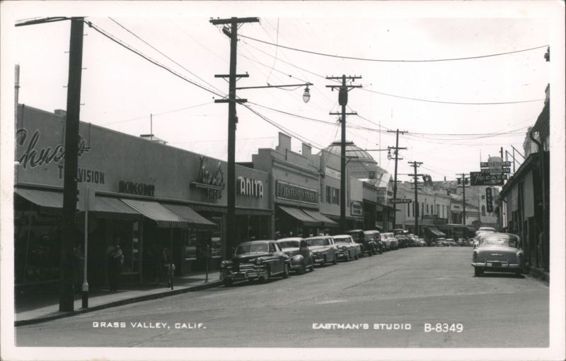 Street Scene with Shops and Cars in Grass Valley California