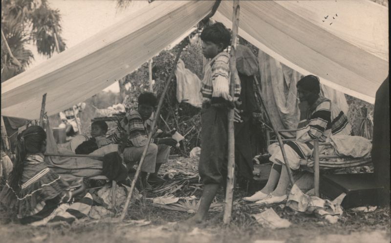 Seminole Family Under Tent Shelter Florida Native Americana