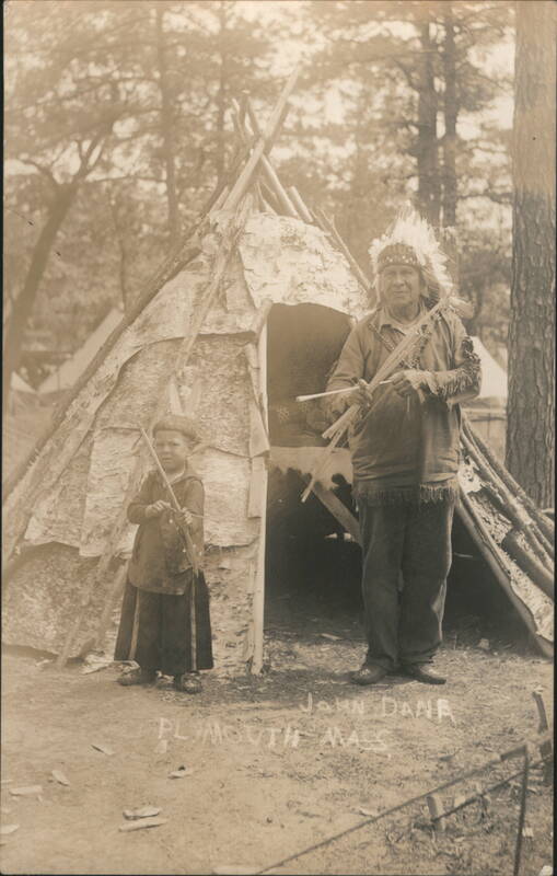 John Dana with Child in Birch Bark Wigwam Plymouth Massachusetts