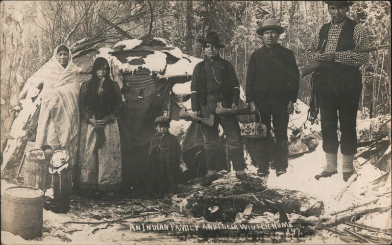 Indian Family and Their Winter Home Eagle River Wisconsin