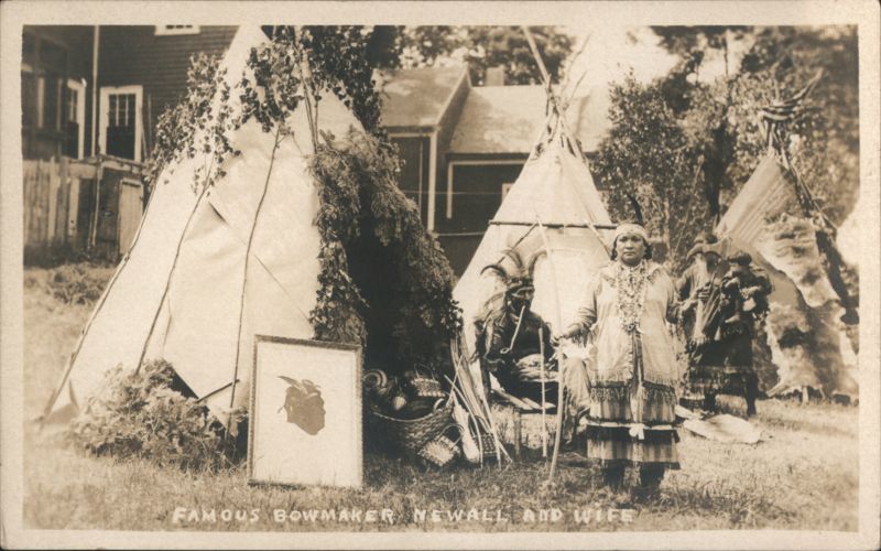 Famous Bowmaker Newall and Wife with Teepees Native Americana