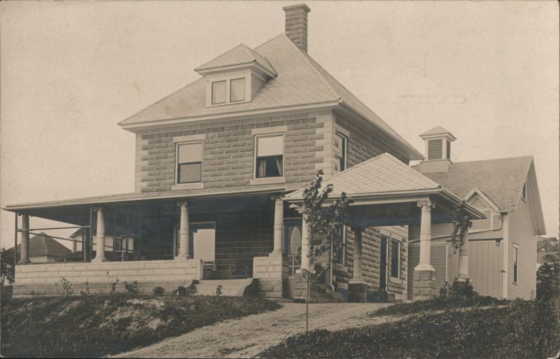 Large Stone House with Wrap-Around Porch Buildings