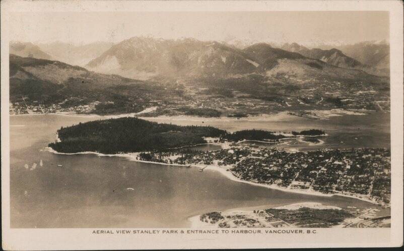 Aerial View of Stanley Park and Harbour Entrance Vancouver BC Canada