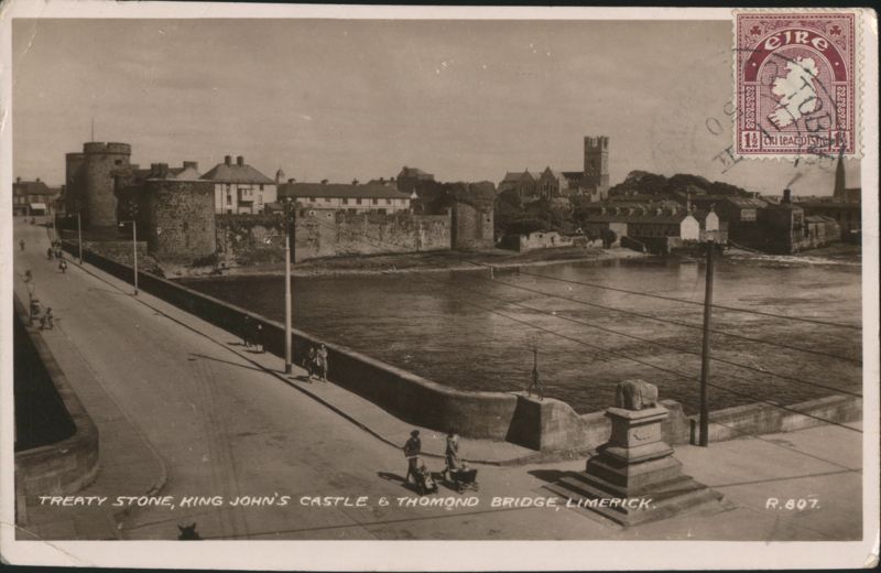 Treaty Stone, King John's Castle and Thomond Bridge Limerick Ireland