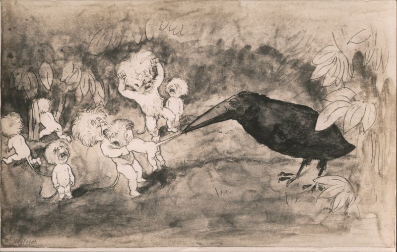 R. Högfeldt Illustration of Creatures and Large Bird