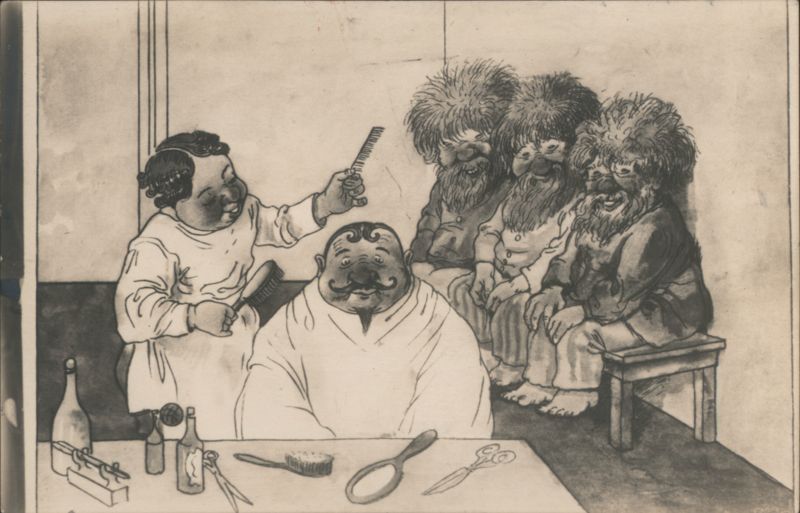 Barber Shop Scene with Bearded Men Illustration Robert Högfeldt