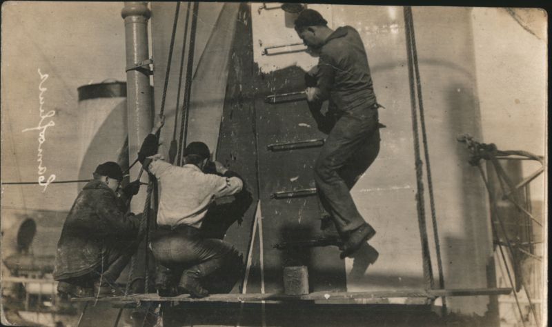 Sailors Painting Ship Funnel Occupational