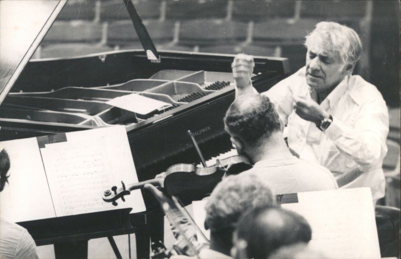 Leonard Bernstein Conducting Orchestra with Baldwin Piano