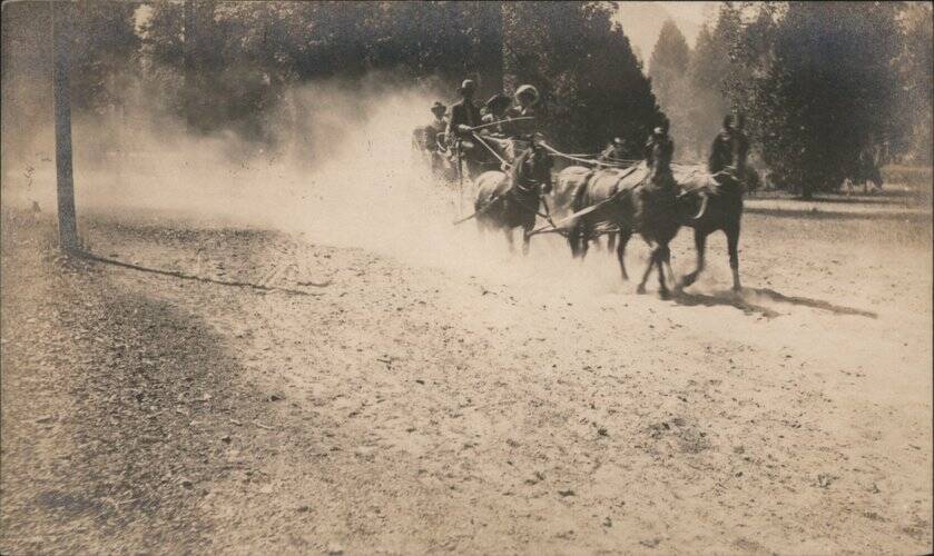 Horse-Drawn Carriage Kicking Up Dust on Dirt Road San Francisco California