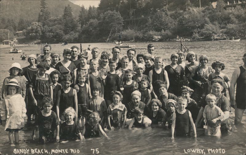 Group of People Swimming at Sandy Beach, Monte Rio California