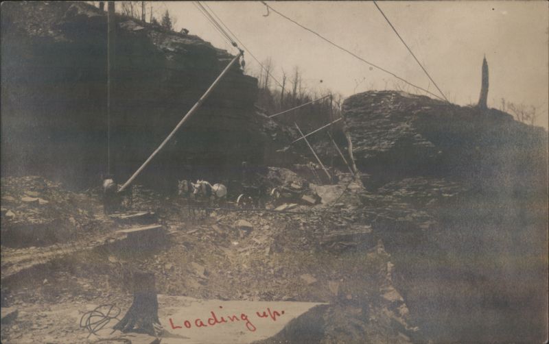 Loading Up Stone at Quarry with Horse-Drawn Wagon Mining