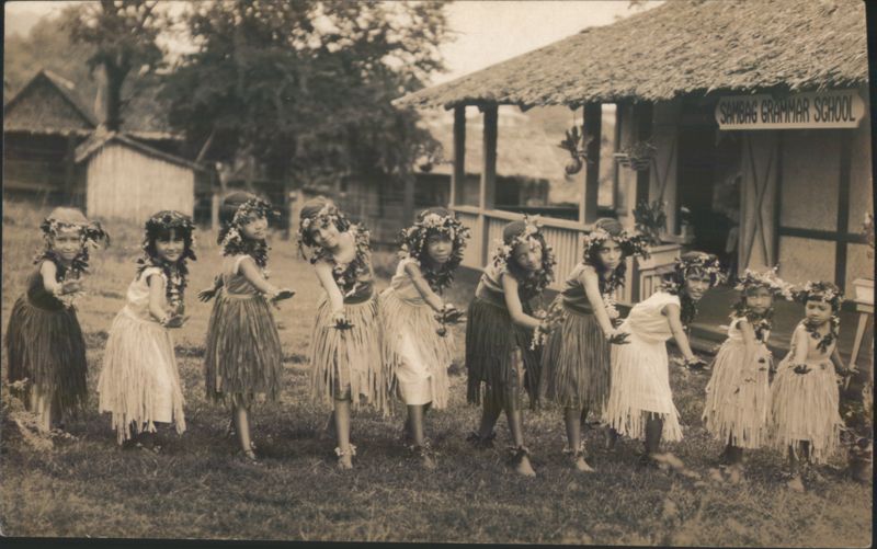 Children in Grass Skirts at Sambag Grammar School, Rigodon Philippines