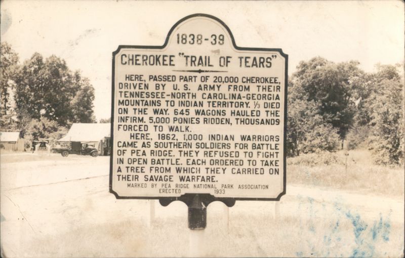Cherokee Trail of Tears Historical Marker Pea Ridge Arkansas