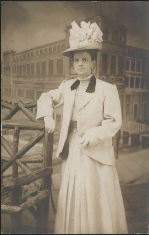 Woman in Hat Standing by Wooden Railing Atlantic City New Jersey