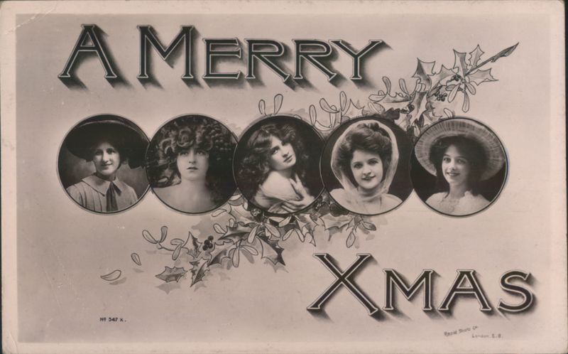 A Merry Xmas Holiday Greeting with Five Women Portraits