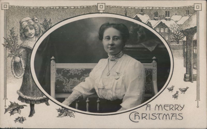 Woman in White Blouse, A Merry Christmas Greeting Women