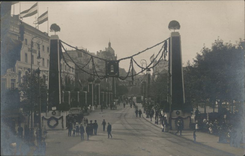 Street Scene with Decorative Arches in Aachen Germany