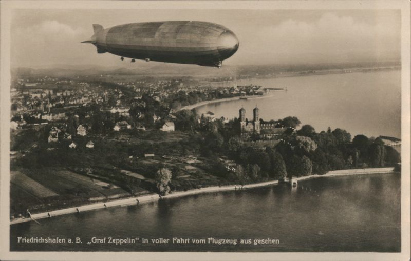 Graf Zeppelin Airship in Flight over Friedrichshafen Germany