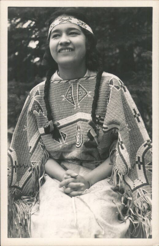 Young Indigenous Woman in Traditional Beaded Poncho