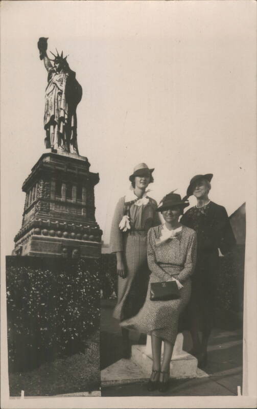 Three Women Posing with Statue of Liberty New York
