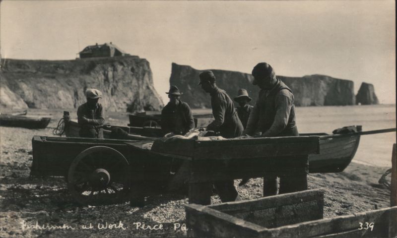Fishermen at Work in Perce, Quebec QC Canada