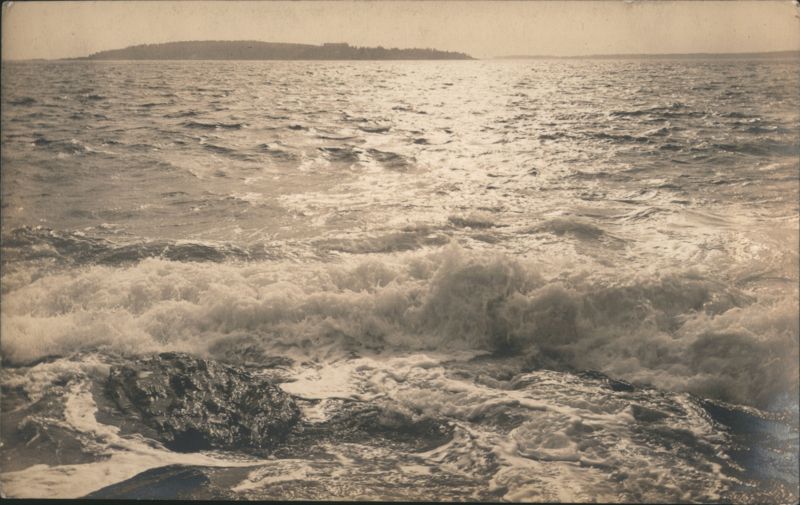 Ocean Waves Breaking on Rocky Shoreline Boothbay Harbor Maine