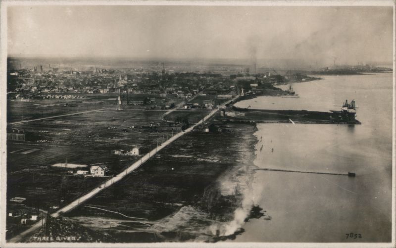 Aerial View of Three Rivers Harbor and Waterfront QC Canada