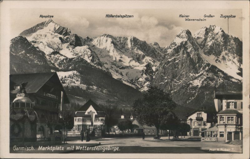 Marktplatz with Wetterstein Mountains, Garmisch Germany