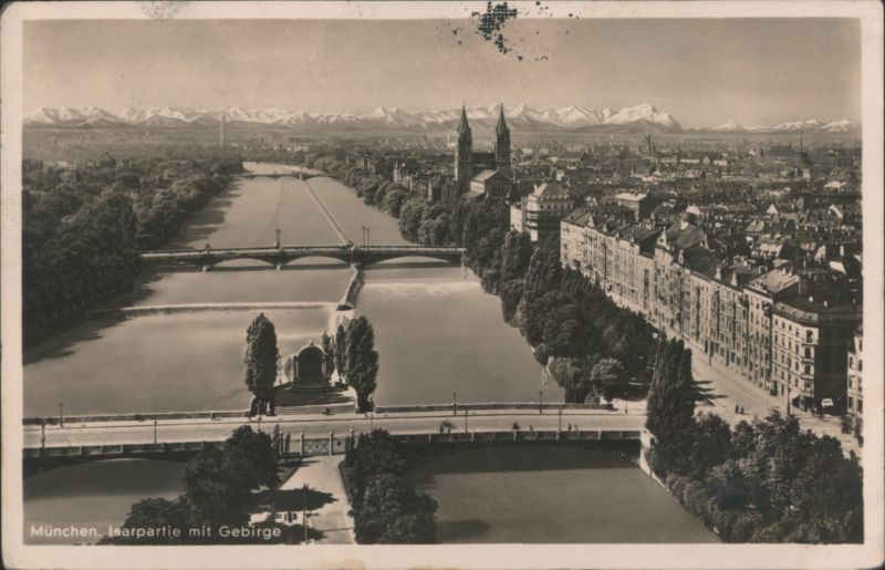 Isar River View with Alps, Munich Germany