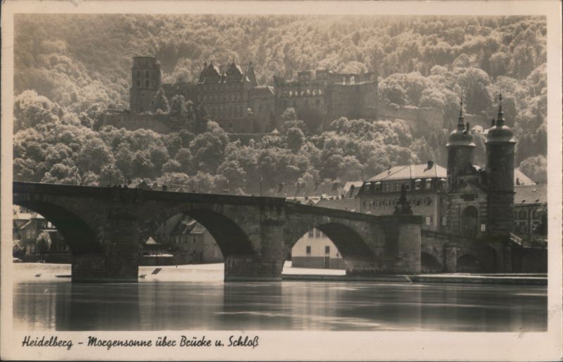 Heidelberg Bridge and Castle Morning Sun View Germany