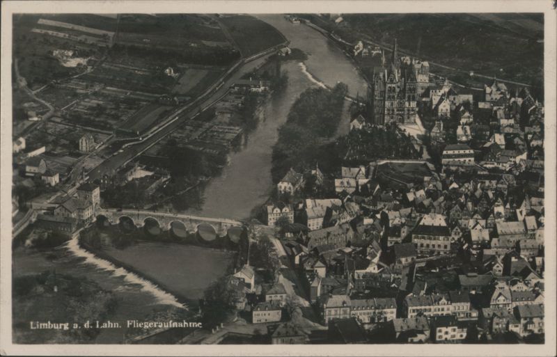 Aerial View of Limburg an der Lahn Cathedral and Bridge Germany