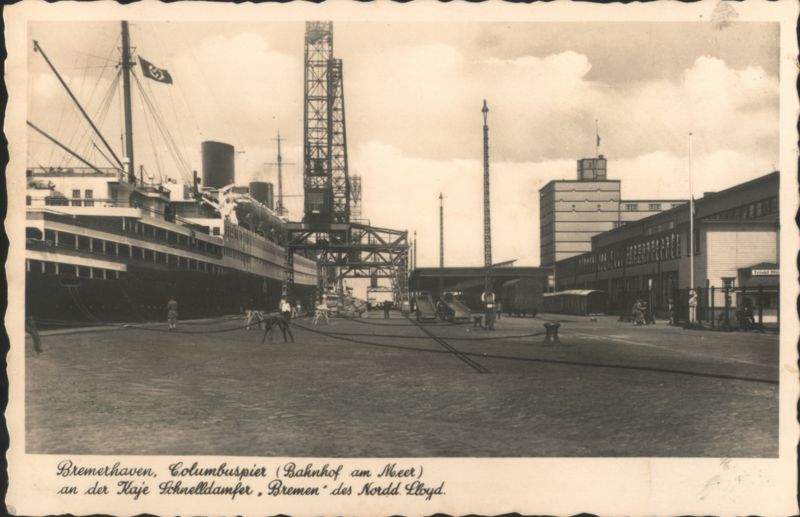 Columbus Pier and SS Bremen at Bremerhaven Germany