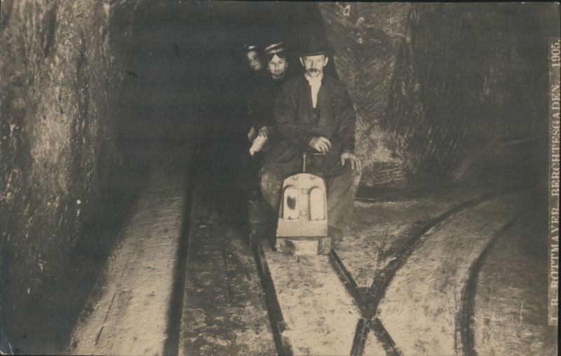 Miners Riding a Mine Cart in Berchtesgaden Salt Mine Germany