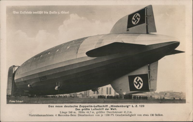 Hindenburg LZ 129 Zeppelin Airship Leaving Hangar Germany