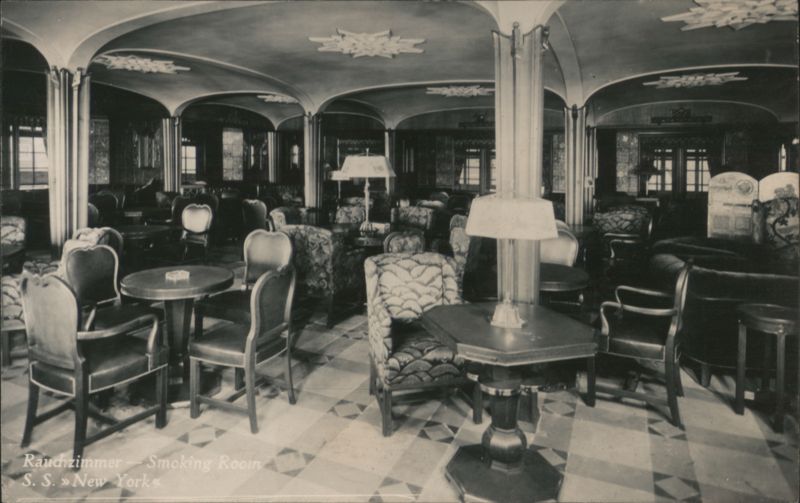 Smoking Room Interior, S.S. New York Interiors