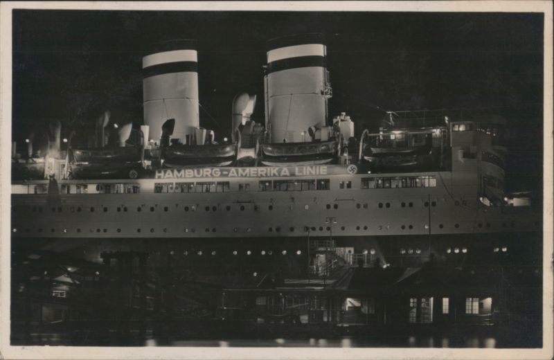 Hamburg-Amerika Linie Steamship at Night Germany Hans Hartz